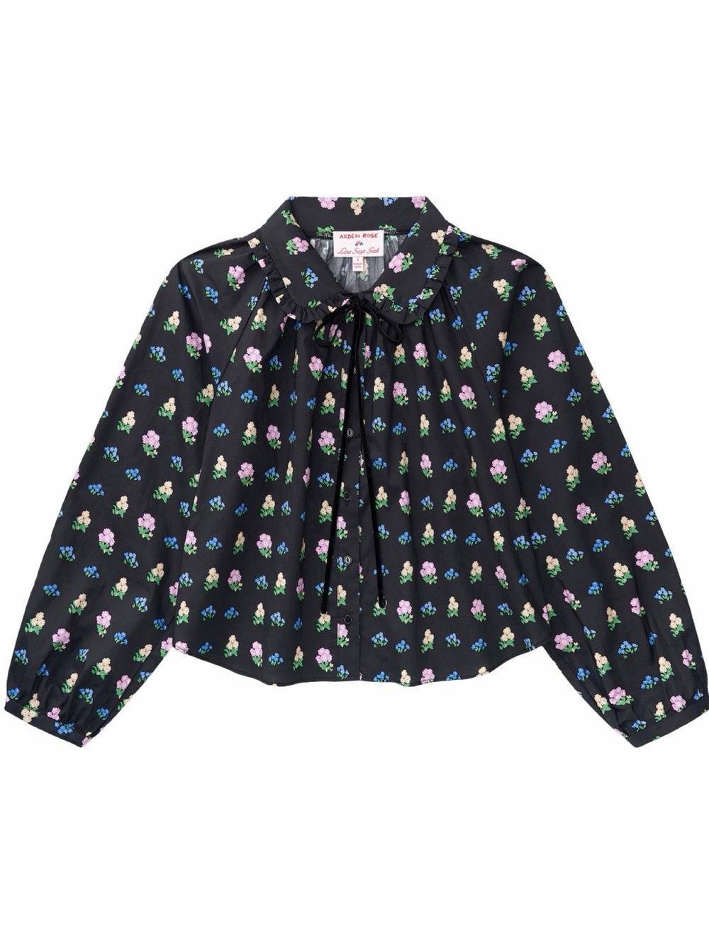 Arden Rose x Lisa Says Gah Wimbledon Black Floral Tie-Neck Blouse